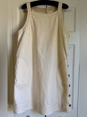 Maeve Cream Denim Sleeveless Button-Accent Dress Size L